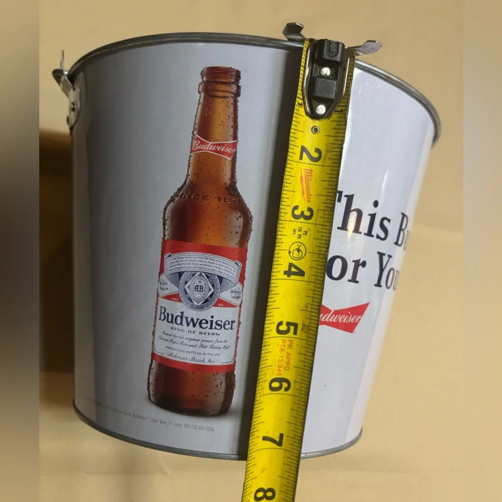 Budweiser Beer Metal Ice‎ Bucket with Handle This Bud's For You 7” Tall